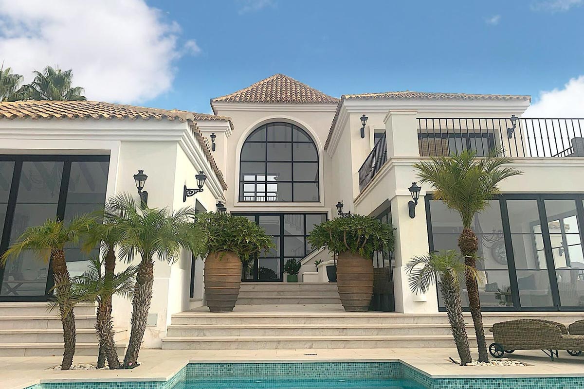 villa-rear rear view villa in marbella with new roof